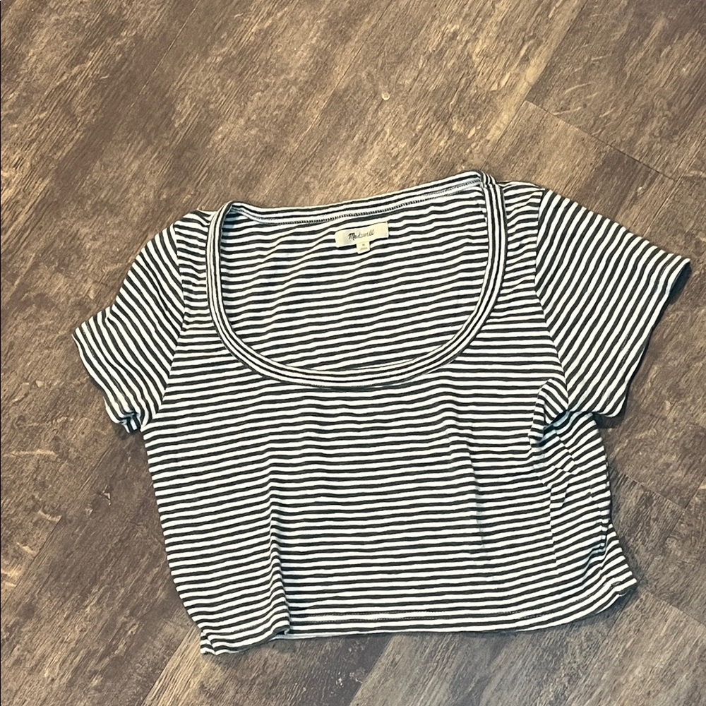 Madewell Green and White Striped Crop Top